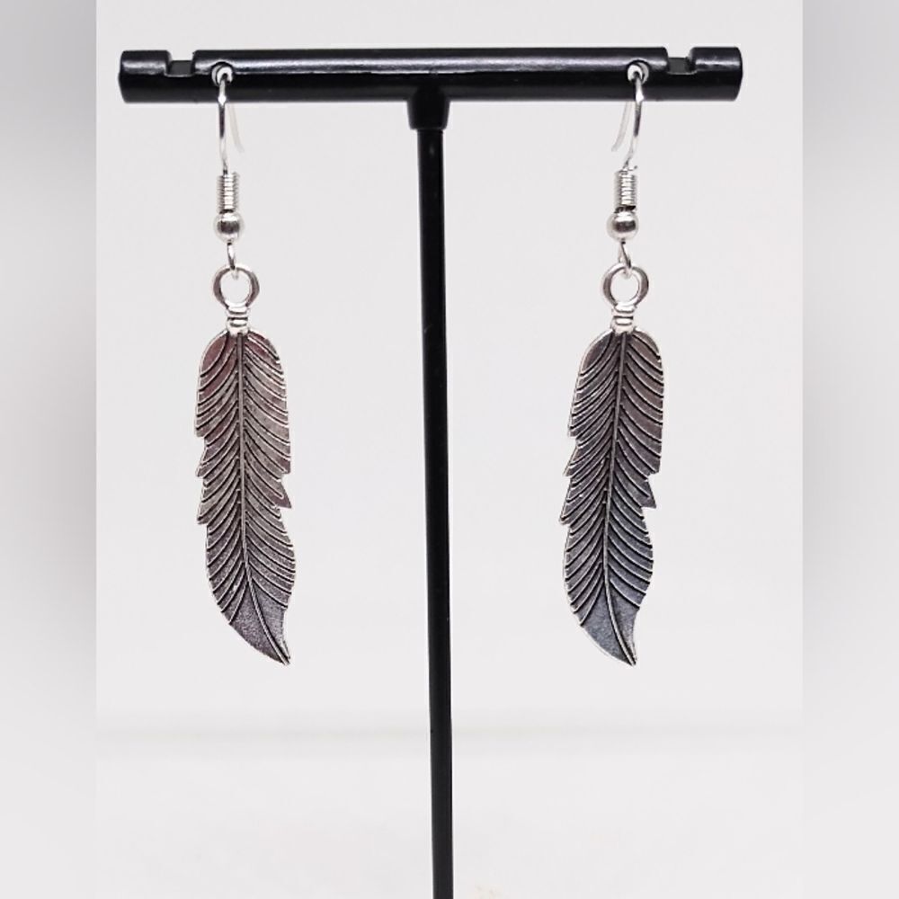 Feather earrings‎ women's dangle silver New e55